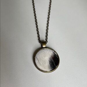 3 for $12 Round Metallic Pendant Necklace with faux cow hide Finish